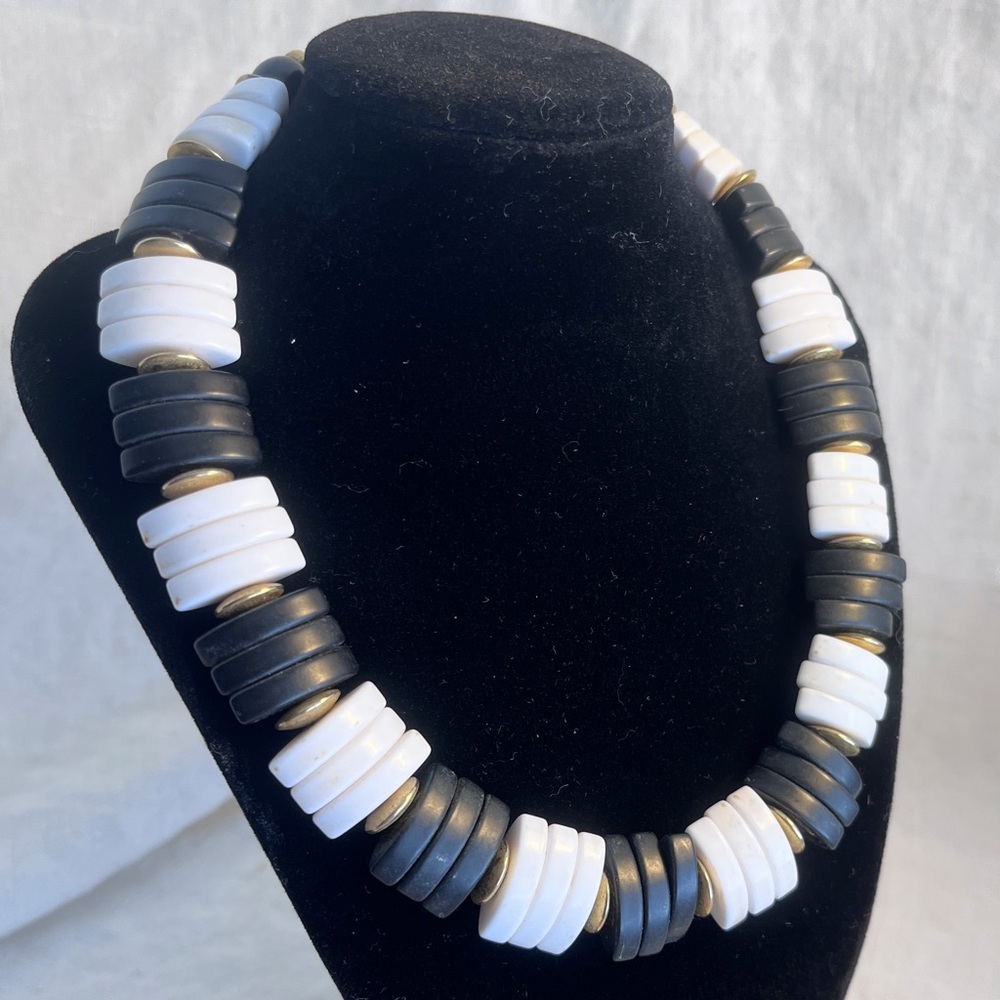 Chic Black and White Artsy Beaded Necklace